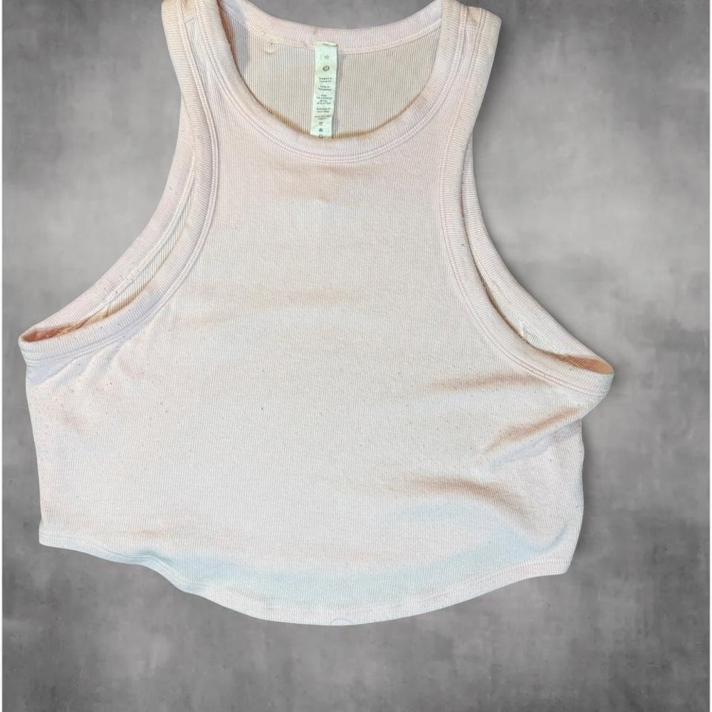 Lululemon High Neck Ribbed Tank Top Womens 10 Pale Pink Cropped Racerback Active
